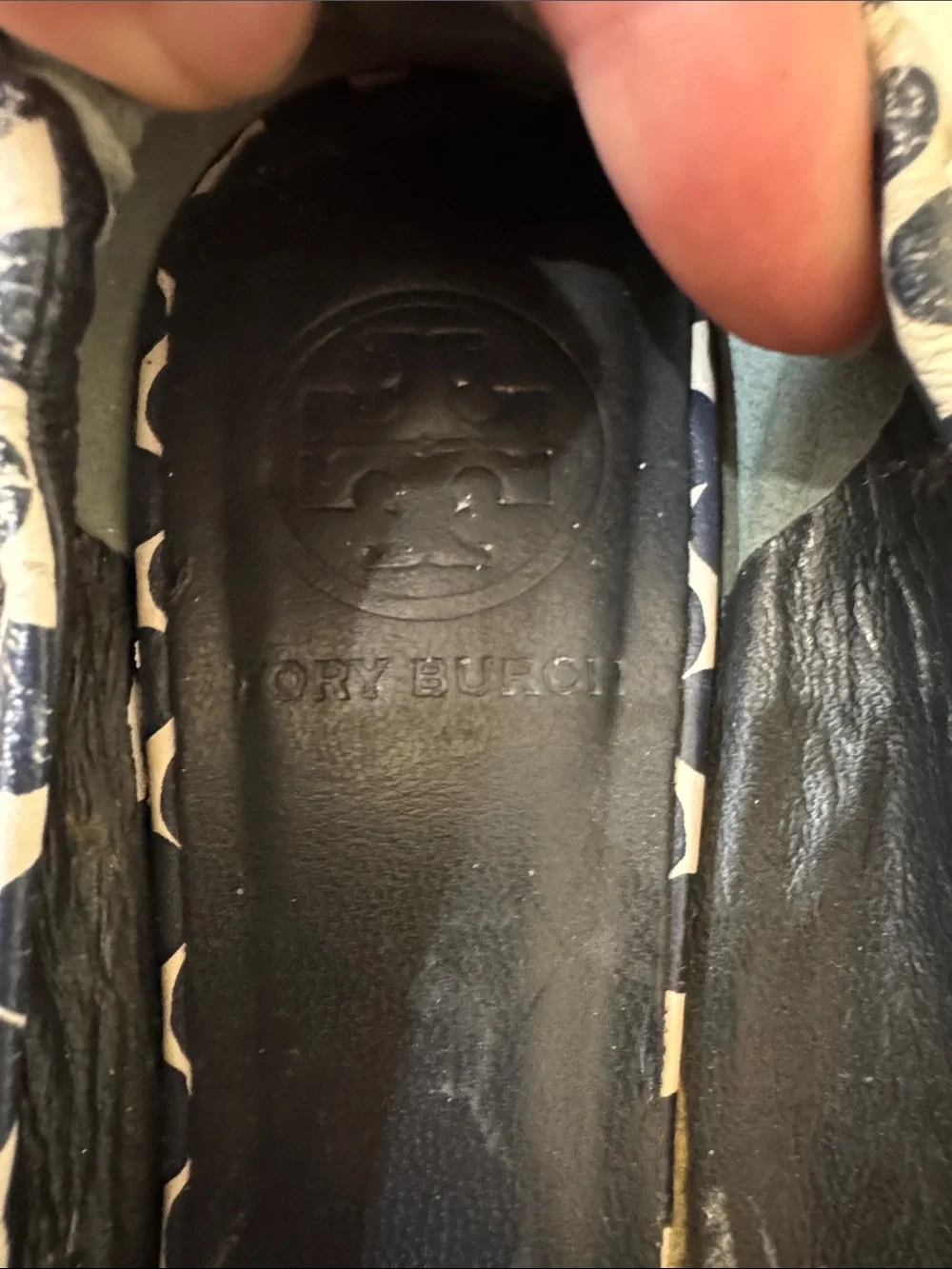 Tory Burch Navy Blue and White Logo Dot Ballet Flats